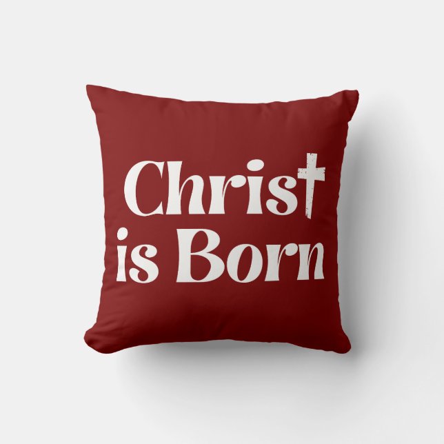 Christus Is Geboren Kersttypografie Kussen (Voorkant)
