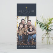 Christus is geboren met een religieuze kerstkaart (Staand voorkant)