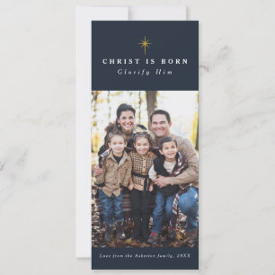 Christus is geboren met een religieuze kerstkaart
