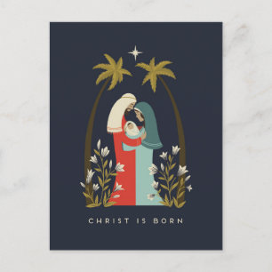 Christus is geboren met een vakantiekaart feestdagenkaart