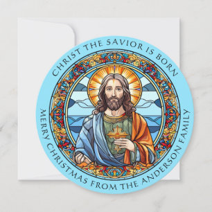 Christus is geboren met religieuze kerst feestdagenkaart