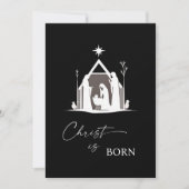 Christus is geboren met witte kerststal zwarte ker feestdagenkaart (Voorkant)