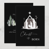 Christus is geboren met witte kerststal zwarte ker feestdagenkaart (Voorkant / Achterkant)