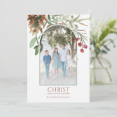 Christus is Geboren Religieus Rood Kerstfeest Feestdagenkaart (Staand voorkant)