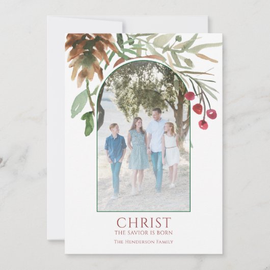 Christus is Geboren Religieus Rood Kerstmis Feestdagenkaart (Voorkant)