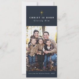 Christus is geboren religieuze kerst fotokaart feestdagenkaart