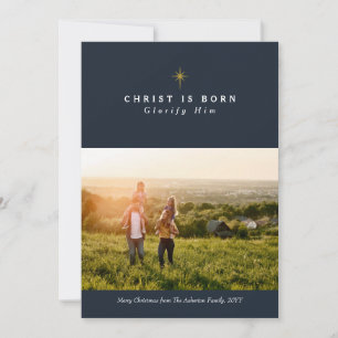 Christus is geboren religieuze kerst fotokaart feestdagenkaart