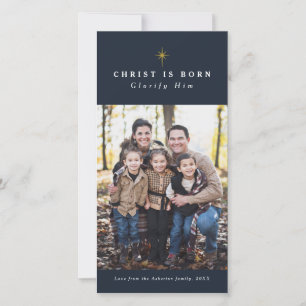 Christus is geboren religieuze kerst fotokaart feestdagenkaart