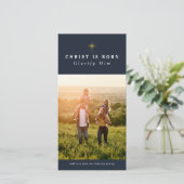 Christus is geboren religieuze kerstkaart (Staand voorkant)