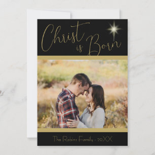 Christus is geboren Schrift Zwart Gouden Kerstster Feestdagenkaart