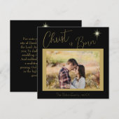 Christus is geboren Schrift Zwart Gouden Kerstster Feestdagenkaart (Voorkant / Achterkant)