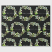 Christus is Geboren Zwarte Kerstkrans Cadeaupapier (Vlak)