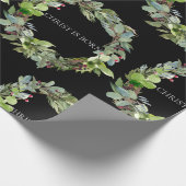 Christus is Geboren Zwarte Kerstkrans Cadeaupapier (Hoek)