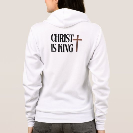 Christus is Koning | Zwarte tekst en bruin hout kr Hoodie (Achterkant)