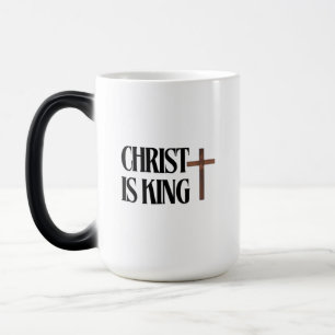 Christus is Koning Zwarte tekst en bruin hout kr Magische Mok