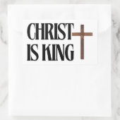 Christus is Koning | Zwarte tekst en bruin hout kr Rechthoekige Sticker (Tas)