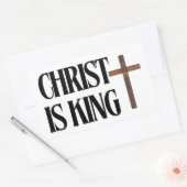 Christus is Koning | Zwarte tekst en bruin hout kr Rechthoekige Sticker (Envelop)