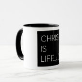 Christus is levenshartslaglijn en kruis mok (Voorkant links)