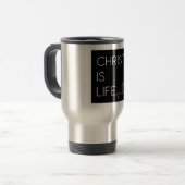 Christus is levenshartslaglijn en kruis reisbeker (Voorkant links)