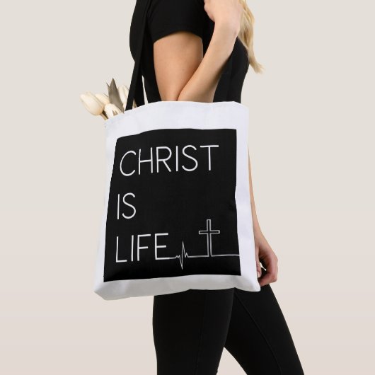 Christus is levenshartslaglijn en kruis tote bag (Dichtbij)