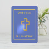 Christus is Risen Goud Religieus Kruis Iris Pasen Feestdagenkaart (Staand voorkant)