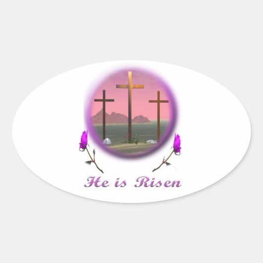 Christus is Risen Ovale Sticker (Voorkant)