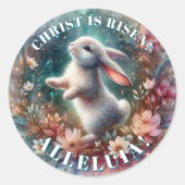 Christus is verrezen bloemengelukkige paashaas ronde sticker (Voorkant)