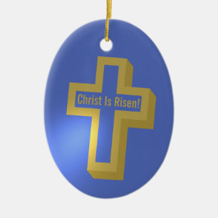 Christus is verrezen met goud verlicht Christelijk Keramisch Ornament