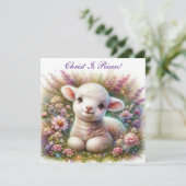 Christus is verrezen Paaslam bloemig Christelijk Feestdagenkaart (Staand voorkant)