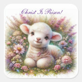 Christus is verrezen Paaslam bloemig Christelijk Vierkante Sticker (Voorkant)
