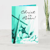 Christus is verrezen Pasen Groet Kruis en Bloemen Feestdagen Kaart (Voorkant)