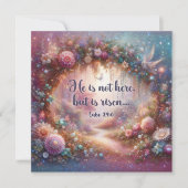 Christus is verrezen roze bloemenbos Pasen Feestdagenkaart (Voorkant)