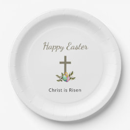 Christus is verrezen, versierd met paaseieren krui papieren bordje