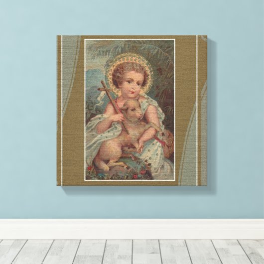  Christus Jezus met Kruis en Lamb Canvas Afdruk (Insitu (Houten vloer))