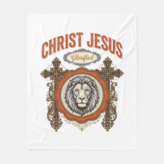 Christus Jezus Vintage Leeuw Geloof Fleece Deken (Voorkant)