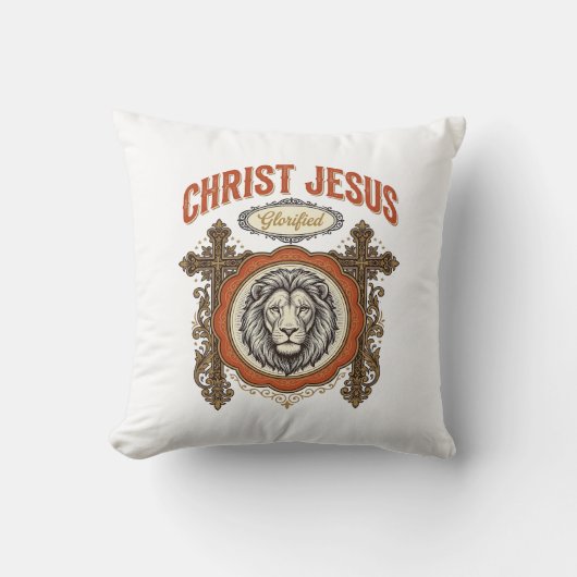 Christus Jezus Vintage Leeuw Geloof Kussen (Voorkant)