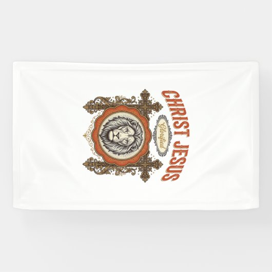 Christus Jezus Vintage Leeuw Geloof Spandoek (Horizontaal)