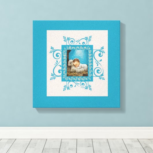  Christus Kind slapen in Manger met Lam Canvas Afdruk (Insitu (Houten vloer))