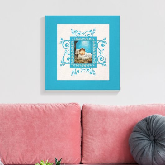  Christus Kind slapen in Manger met Lam Canvas Afdruk (Insitu (Woonkamer))