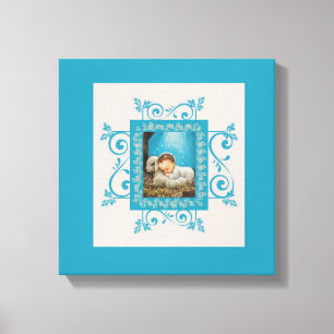 Christus Kind slapen in Manger met Lam Canvas Afdruk
