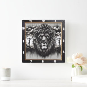 Christus Leeuw Golgotha Religieus Vierkante Klok