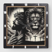 Christus Leeuw Golgotha Religieus Vierkante Klok (Voorkant)