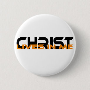 Christus lives in me Black Orange Ronde Button 5,7 Cm