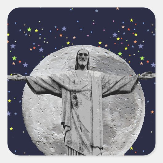 Christus, maan en sterren vierkante sticker (Voorkant)