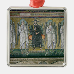 Christus met engelen 2 metalen ornament