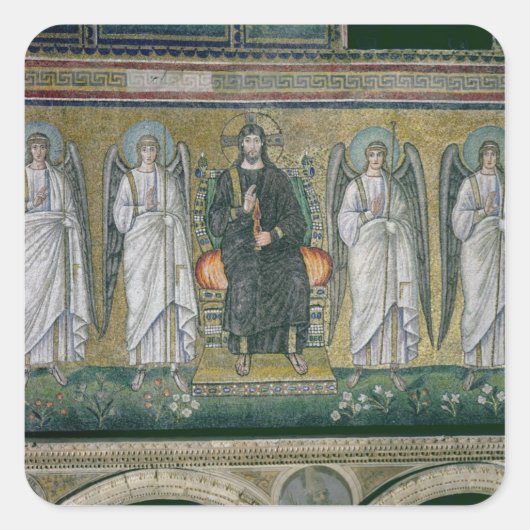 Christus met engelen 2 vierkante sticker (Voorkant)