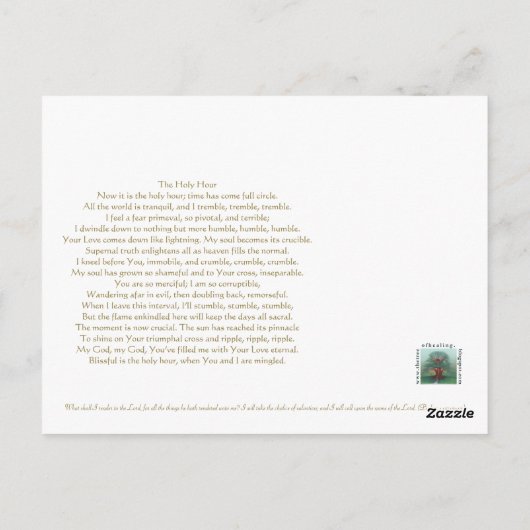 Christus met gedicht: Het Heilige uur Briefkaart (Achterkant)