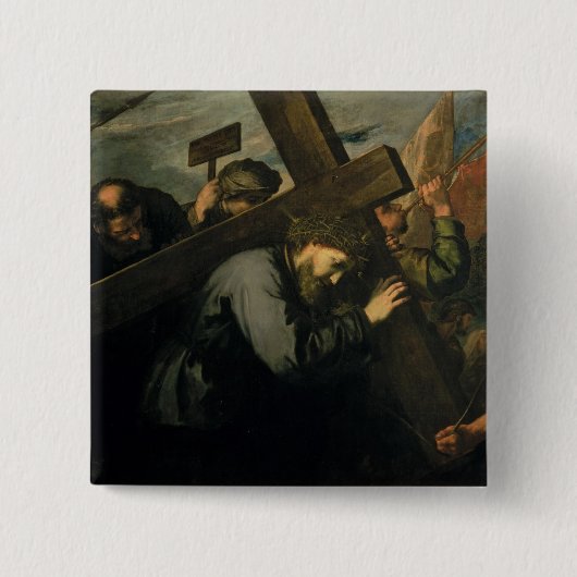 Christus met het kruis, 1635 vierkante button 5,1 cm (Voorkant)