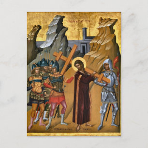 Christus met het kruisorthodoxe Christelijke icoon Briefkaart