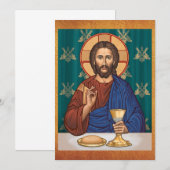 Christus met kelk, perkamenten achtergrond save the date (Voorkant / Achterkant)